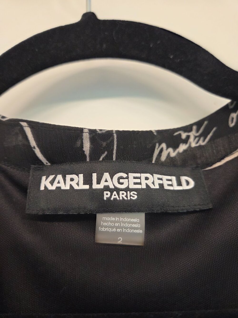 Karl Lagerfeld Paris Black White Paris Script Print Chiffon Midi Dress Size 2 - Picture 3 of 3